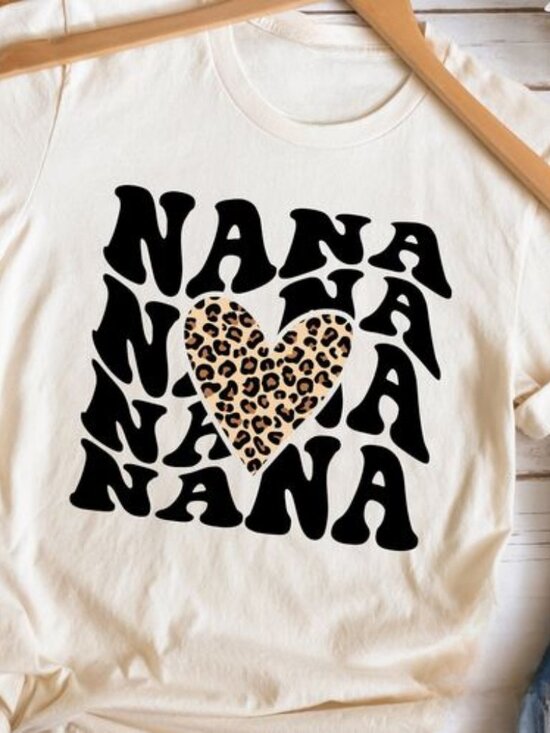 Tops - Stacked Nana Shirt, Nana Leopard Heart Shirt, Leopard Nana Shirt